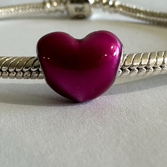 Authentic Pandora Metallic PINKISH-PURPLISH Heart Charm / Pandora Silver Charms - Picture 3 of 4